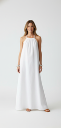 Women's Linen Halter Neck Relaxed Maxi Dress – Effortless Chic Summer Resort Casual Everyday Sundress