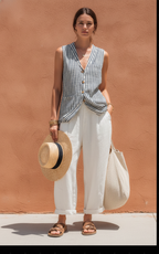 Women's Linen Shift Slim Midi Dress in Stripe for the Office